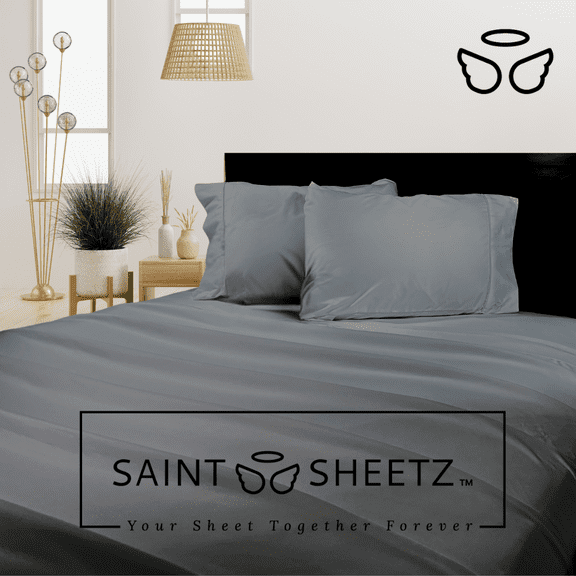 SAINT SHEETZ Stay-in-Place Design Like No Other, Super Soft & Cozy, Brushed, Breathable & Durable Microfiber 4-Piece Bedsheet Set with Deep Pockets & Beautiful Trim (King, Gray)