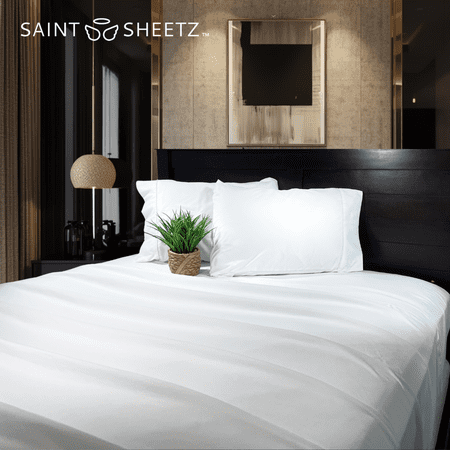 SAINT SHEETZ™ Stay-in-Place Design Like No Other, Super Soft & Cozy, Brushed, Breathable & Durable Microfiber 4-Piece Bedsheet Set with Deep Pockets & Beautiful Trim (King, White)