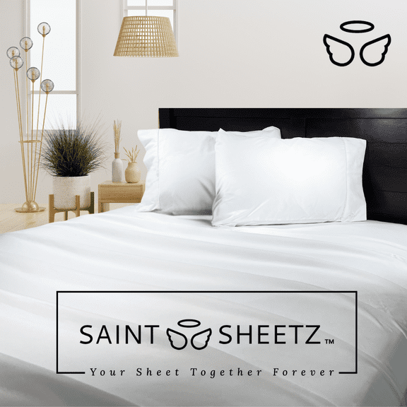 SAINT SHEETZ Stay-in-Place Design Like No Other, Super Soft & Cozy, Brushed, Breathable & Durable Microfiber 4-Piece Bedsheet Set with Deep Pockets & Beautiful Trim (Queen, White)