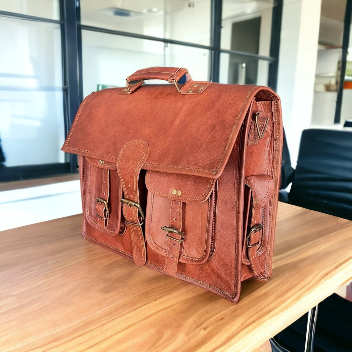 SAINTSTAG Brown Leather Laptop Messenger Bag - ND Briefcase, Height: 12\