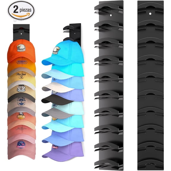 SAISI Hat Rack for Wall, 2 Pack Baseball Cap Organizer, ABS Wall Mounted Hat Holder, Black