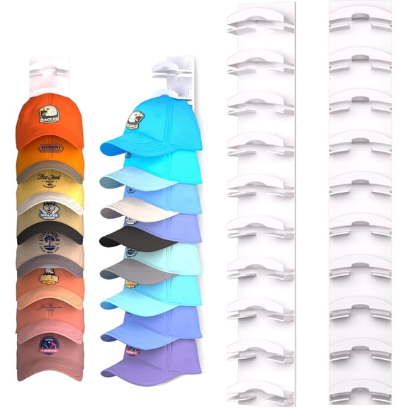 SAISI Hat Rack for Wall, 2 Pack Baseball Cap Organizer, ABS Wall Mounted Hat Holder, White