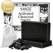 SAISZE Activated Charcoal Soap Bar, Deep Cleansing Black Soap Bar for Face & Body, Moisturizing Handmade Bar Soap with Shea Butter & Olive Oil, All Skin Types, 4 oz, 2 Pack