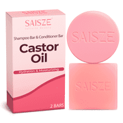 SAISZE Castor Oil Shampoo & Conditioner Bar Set, 2 Pcs Handmade Travel Shampoo & Conditioner Soap for Hair Hydrating, Moisturizing & Clarifying