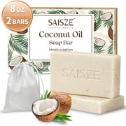 SAISZE Coconut Oil Soap Bar, Moisturizing Coconut Bar Soap for Face & Body with Coconut Oil & Olive Oil, Handmade Bath Soap, 4 Oz, 2 Pack