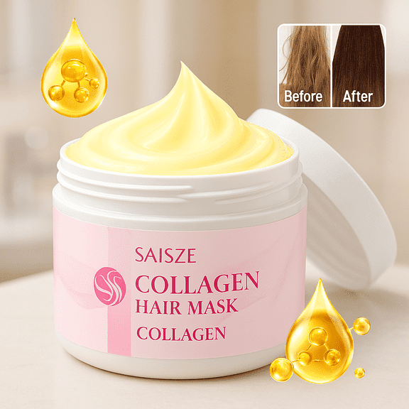 SAISZE Collagen Hair Mask for Deep Repair Conditioning of Dry Damaged Hair, Collagen Hair Treatment with Argan Oil for All Hair Types, 8.45oz (250ml)