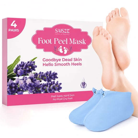 SAISZE Exfoliating Foot Peel Mask with Lavender Oil, Deep Moisturizing Foot Masks for Dry, Rough & Callused Skin, 4 Pairs
