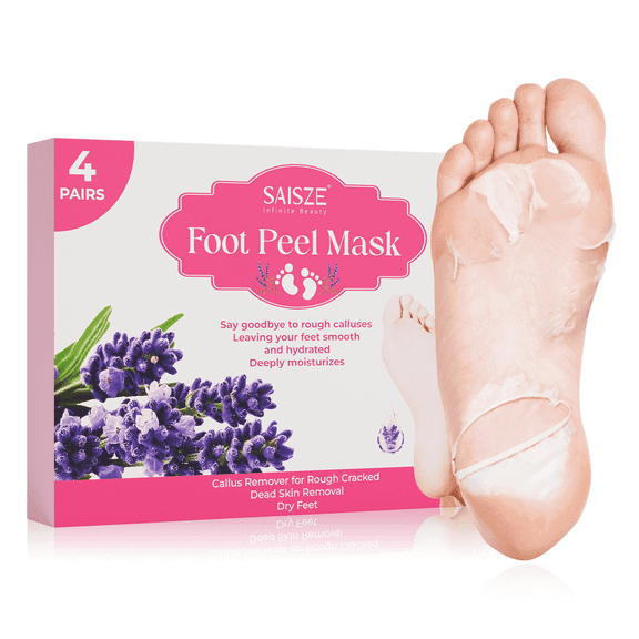 SAISZE Exfoliating Foot Peel Mask with Lavender Oil, Deep Moisturizing Foot Masks for Dry, Rough & Callused Skin, 4 Pairs