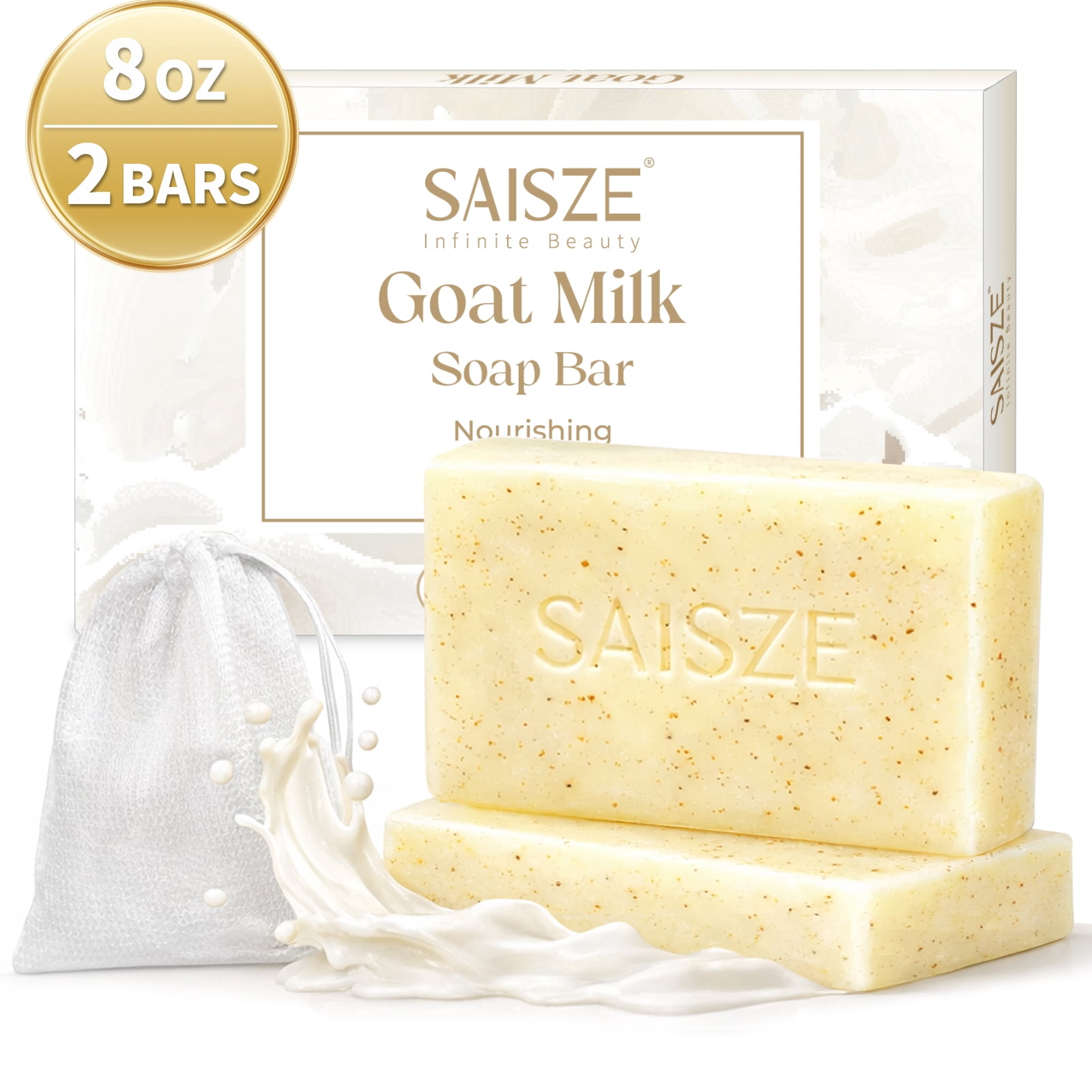 SAISZE Goat Milk Soap Bar, Gentle Nourishing Handmade Bath Soap with Goat Milk & Shea Butter for Adult & Kid All Skin Types, 4 oz × 2 Pack