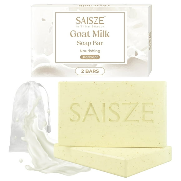 SAISZE Goat Milk Soap Bar, Gentle Nourishing Handmade Bath Soap with Goat Milk & Shea Butter for Adult & Kid All Skin Types, 4 oz × 2 Pack