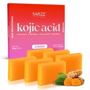 SAISZE Kojic Acid Soap, Dark Spot Reduce Soap Bars with Vitamin C, Retinol, Collagen, Turmeric, 65g × 6 Bars (14.11 oz)