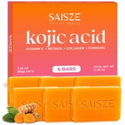 SAISZE Kojic Acid Soap for Face & Body Cleansing, Handmade Turmeric Soap Bars with Kojic Acid, Collagen, Vitamin C, and Olive Oil for Daily Cleansing, 2.29 oz   6 Bars