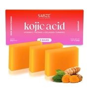 SAISZE Kojic Acid Soap, Turmeric Soap Bars Help Dark Spot Reduce with Vitamin C, Retinol, Collagen, 65g × 3 Bars (6.87 oz)