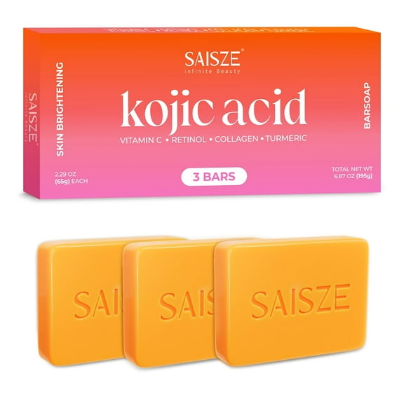 SAISZE Kojic Acid Soap for Dark Spots, Handmade Turmeric Soap Bars for Body & Face for All Skin Types, Smooth Skin, 2.29 oz × 3 Bars