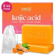 SAISZE Kojic Acid Soap with Foaming Net, Handmade Turmeric Kojic Acid Soap for Body & Face with Collagen, Vitamin C, Retinol, 4 Oz   2 Bars