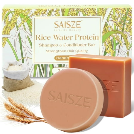 SAISZE Rice Water Shampoo & Conditioner Bar Set, 2 Pcs Handmade Natural Shampoo & Conditioner Soap for Hair Strengthening and Thickening, Clarifying
