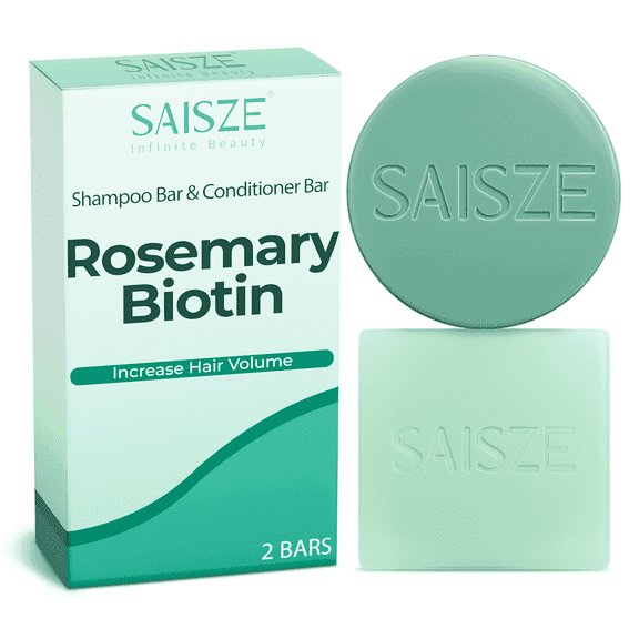 SAISZE Rosemary & Biotin Shampoo and Conditioner Bar Set, 2 Pcs Handmade Natural Shampoo Bar and Conditioner Bar for Hair Thickening, Conditioning & Clarifying