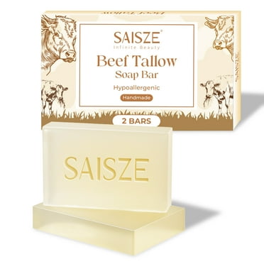 SAISZE Beef Tallow Soap Bar, Tallow Bath Soap Bar with Shea Butter & Olive Oil for Soothing and Moisturizing Skin, 4 Oz × 2 Packs