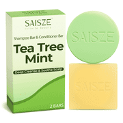 SAISZE Tea Tree Shampoo and Conditioner Bar Set, Tea Tree Oil & Mint Shampoo Bar and Conditioner Bar, 2 Pcs Natural Handmade Hair Care Soap for Anti-Dandruff, Revitalizing & Clarifying