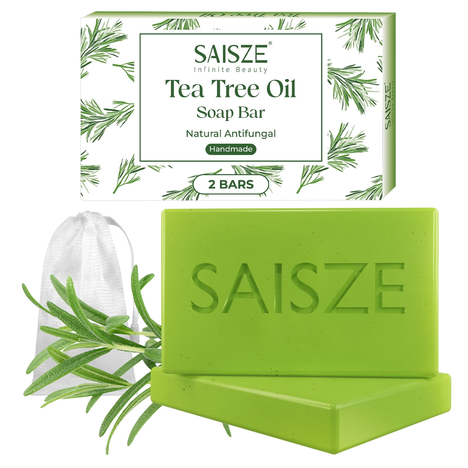 Walmart Saving of  SAISZE Tea Tree Soap, Gentle Antifungal Handmade Bath Soap with Tea Tree Oil & Olive Oil for Adults & Kid All Skin Types, 4 oz × 2 Pack