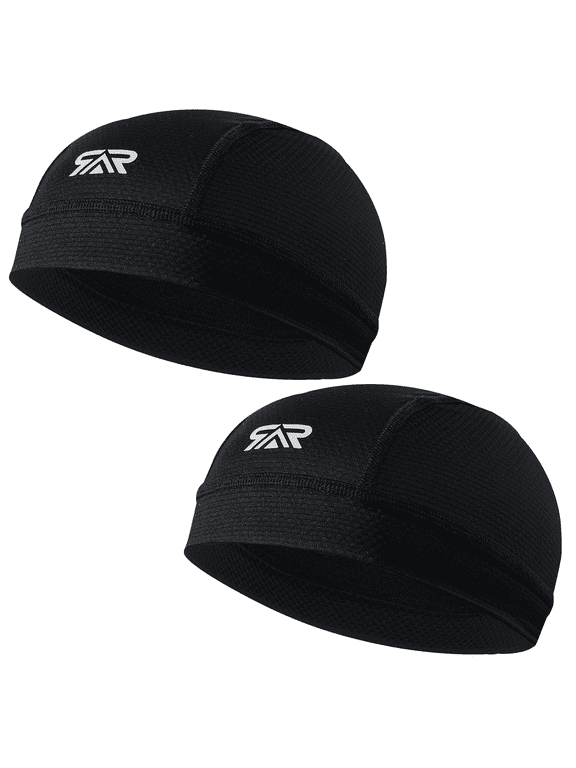 2 Pcs Cooling Skull Cap Helmet Liner - Moisture Wicking, Quick-Drying, Lightweight Head Wraps for Sports & Cycling, Men & Women (Black+Black)