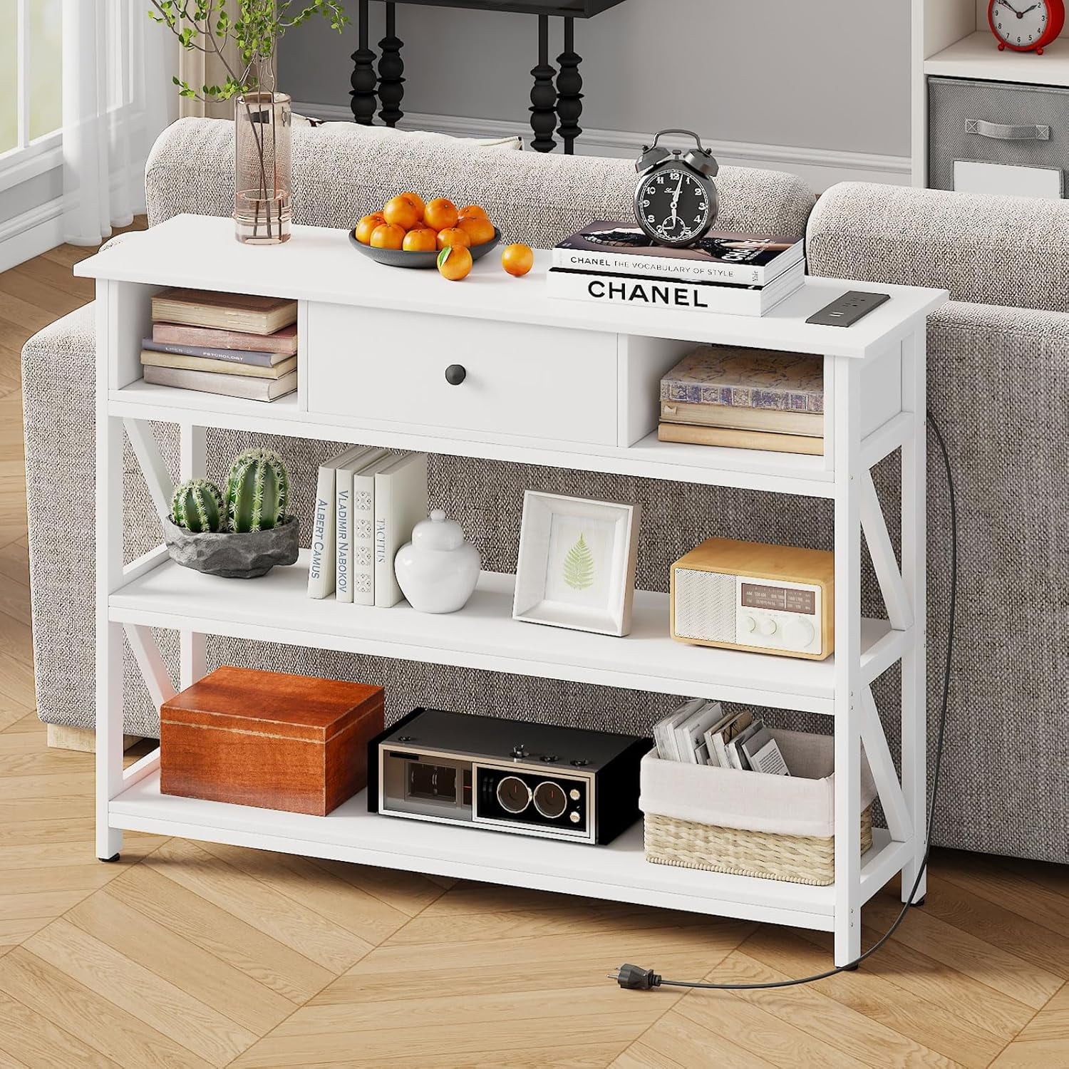 SAIYA 39 Inch Console Table with 2 Outlet and 2 USB Ports, Entryway ...