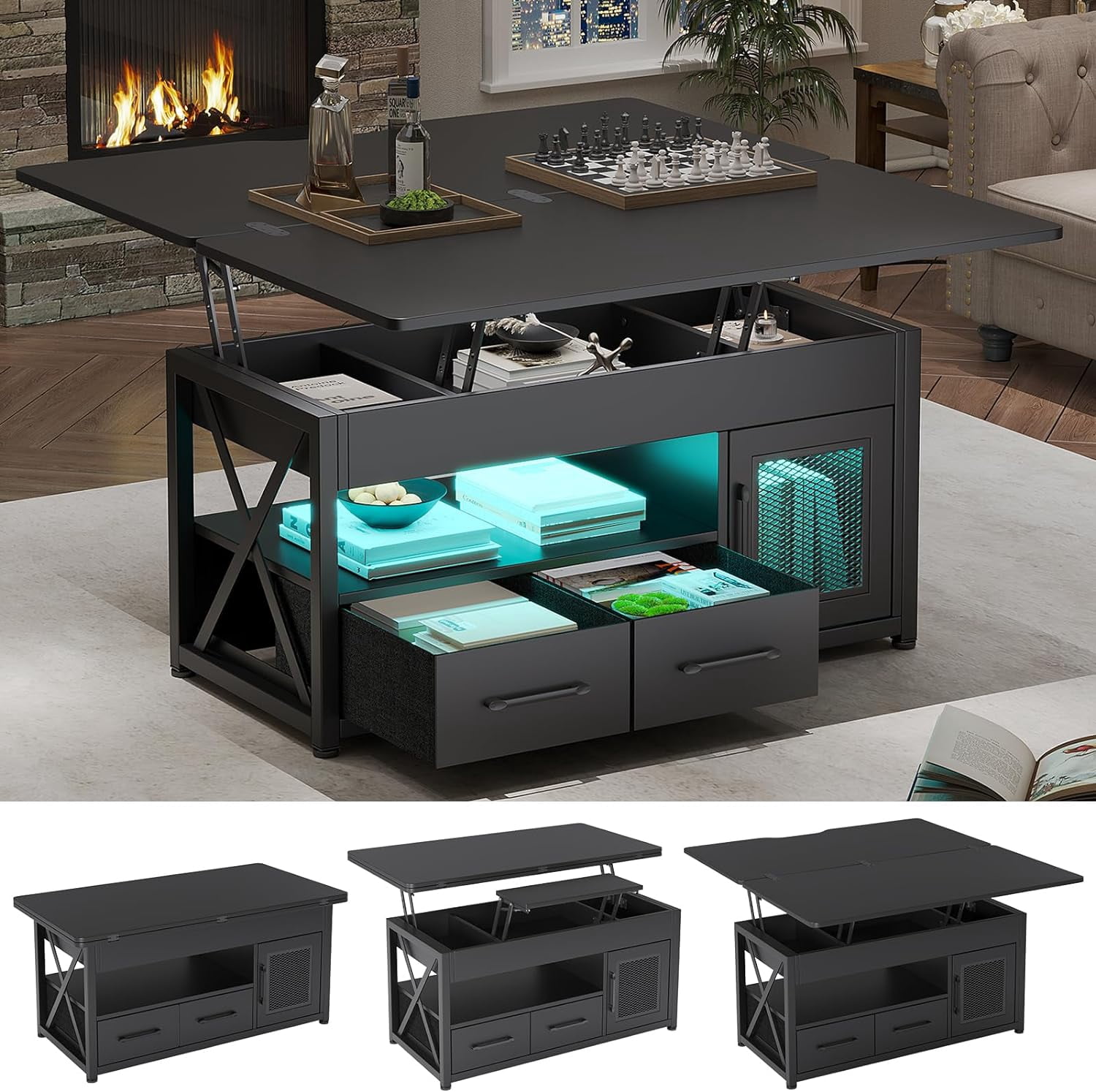 SAIYA 40" Lift Top Coffee Table, 4 in 1 Coffee Tables with Storage ...