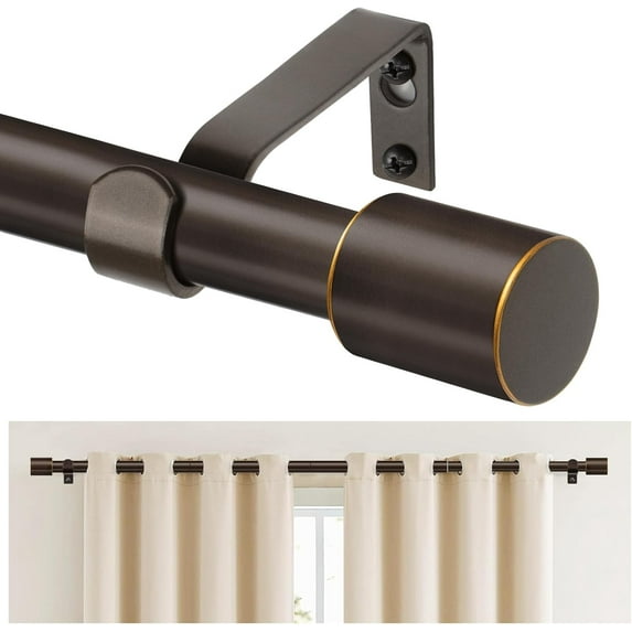 SAIYA Curtain Rod 16 to 30 Inch(1.3 to 2.5 ft), Adjustable Splicing Window Curtain Rods, 3/4 Drapery Rods for Windows, Decorative Single Rod with Modern Cap Finial, Bronze