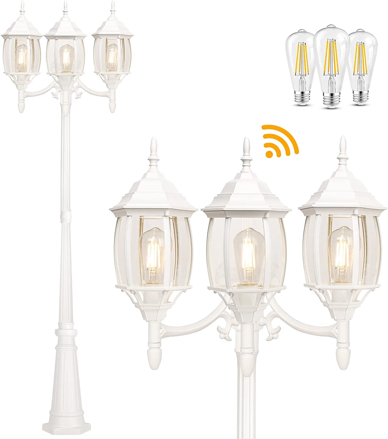 SAIYA Dusk to Dawn Sensor Outdoor Lamp Post Light 3-Head, Classic White ...