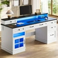 thumbnail image 1 of SAIYA Farmhouse Executive Desk with Drawers Computer Desks with File Drawers, Power Outlet and Led Lights, Executive Office Desk with Storage Cabinet and Monitor Shelf for Home Office, White, 1 of 5