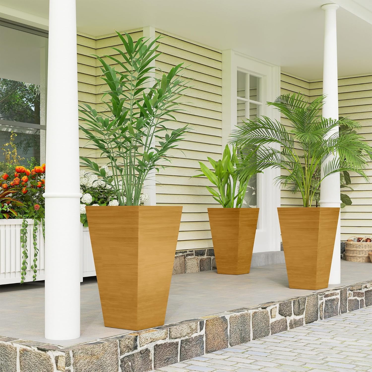 SAIYA Tall Planter for Outdoor Plants Set of 3, 28 Inch Taper Planter ...