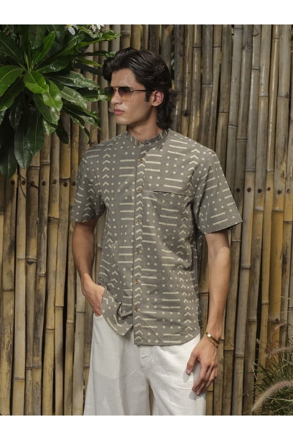 SAJJAYEN - Dabu Block Print Shirt | Organic Cotton & Linen | Half Sleeve