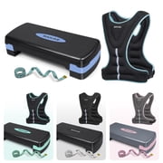 SAKAE Aerobics Step Platform Set with Weighted Vest & Measuring Tape, Adjustable Height 2 Level Risers Workout Step Trainer with Non-Slip Surface, Step Platform for Home Exercise, Blue
