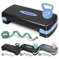 thumbnail image 1 of SAKAE Blue Step Aerobics Platform Set with Kettlebell & Measuring Tape, Aerobic Steppers for Exercise at Home, Adjustable Height 2 Level Risers Workout Step Trainer with Non-Slip Surface, 1 of 9