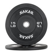 SAKAE Olympic Rubber Bumper Plates, 2-Inch Weight Plates Set with Steel Hub, Ideal for Weightlifting, CrossFit Equipment, Strength Training & Home Gym Workout, 15LB Pair