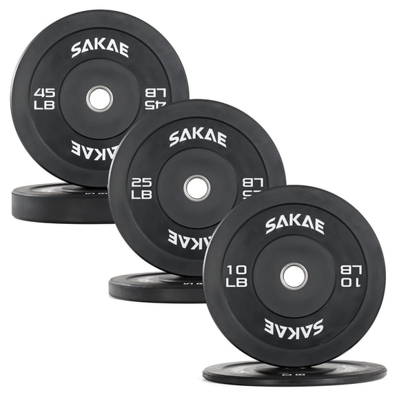 SAKAE Olympic Rubber Bumper Plates, 2-Inch Weight Plates Set with Steel Hub, Ideal for Weightlifting, CrossFit Equipment, Strength Training & Home Gym Workout, 160LB Set (10, 25 & 45LB Pairs)