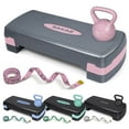 thumbnail image 1 of SAKAE Pink Step Aerobics Platform Set with Kettlebell & Measuring Tape, Aerobic Steppers for Exercise at Home, Adjustable Height 2 Level Risers Workout Step Trainer with Non-Slip Surface, 1 of 9