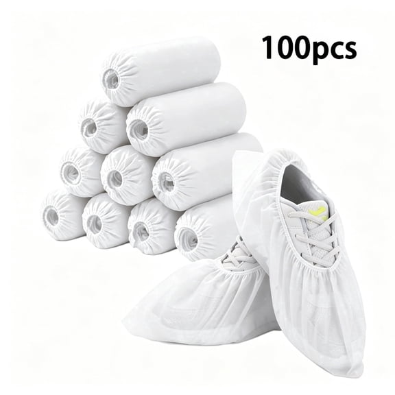 SAKAGURO 100 Count Waterproof Shoe Covers,Protective Boot,Shoe Protectors,Disposable, Non Slip,White