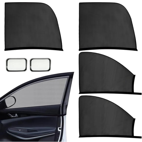 SAKAGURO Car Window Net with Blind Spot Mirror, Car Window Mosquito and Insect-proof Screen Sunshade, Rear-door Observation Mirror Adjustable Angle, Suitable for Cars and SUVs
