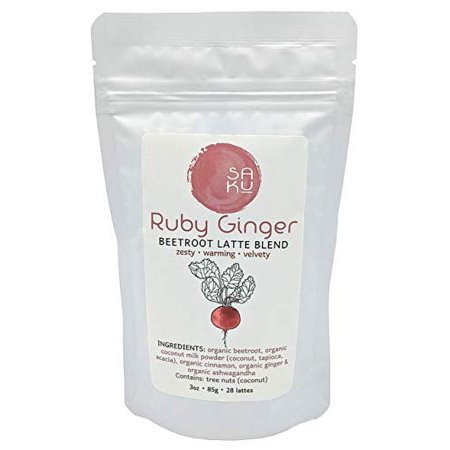 SAKU Tea | Ruby Ginger Beetroot Latte Blend | Antioxidant | Organic | Vegan | Superfood Latte | No Added Sugar | Non-Dairy | Non-GMO | 3oz Bag (28 servings)
