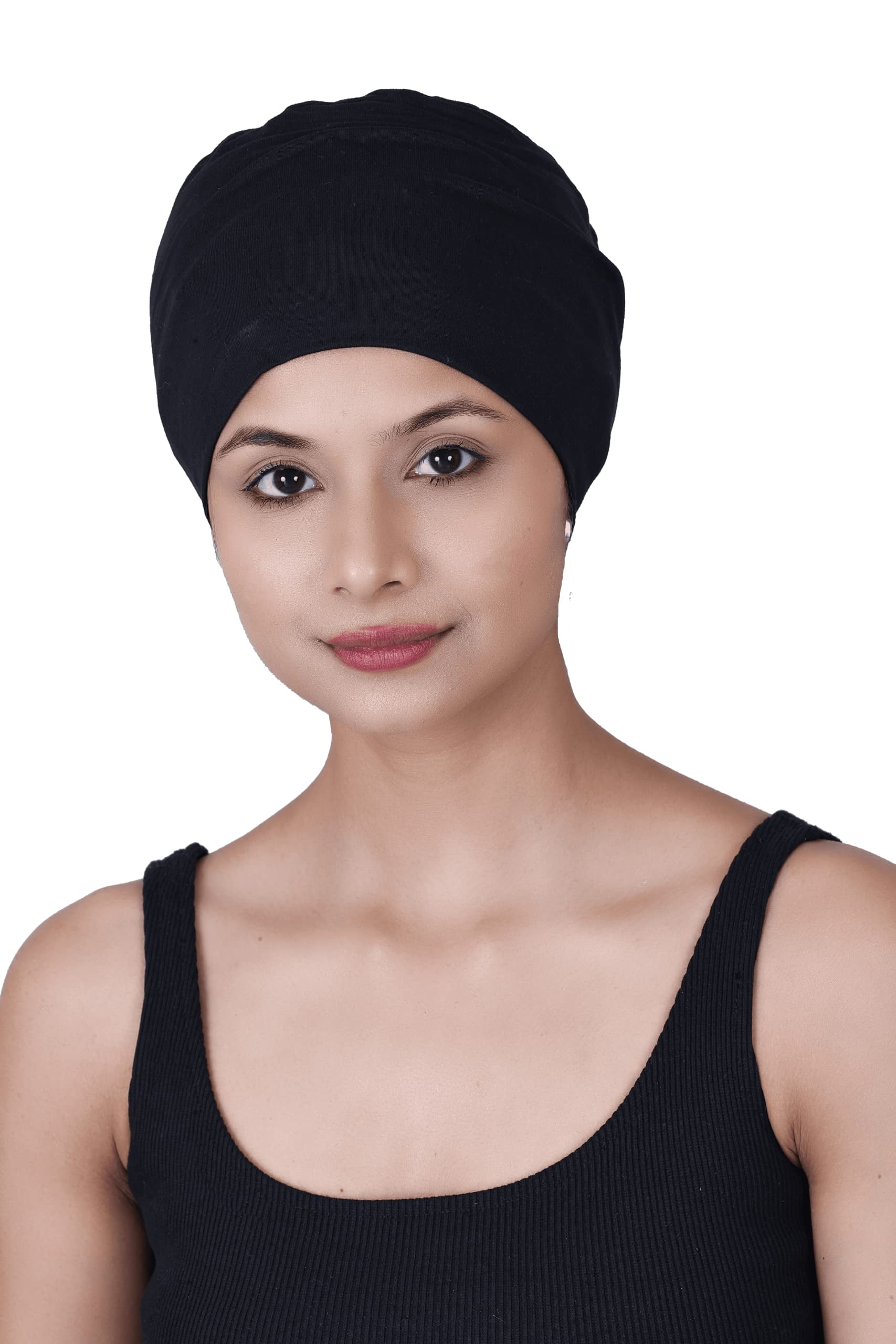 SAKUCHI Chemo Headwear Solid Sleep Cap for Women Bamboo Headwear Cancer Cap Black