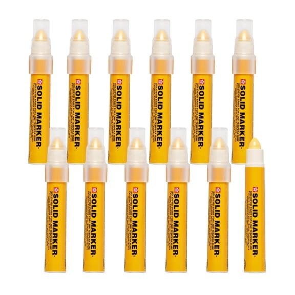 Sakura Mini Solid Paint Markers with Push Up Tip - Low Temperature Permanent Marker Pens - Window, Wood, & Glass Marker - 10 mm Tip - Yellow Paint - 12 Pack