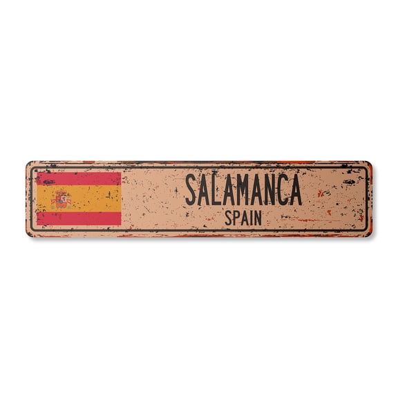 SALAMANCA SPAIN Vintage Aluminum Street Sign Spaniard flag city country road rustic metal tin wall gift | Indoor/Outdoor | 18" Wide