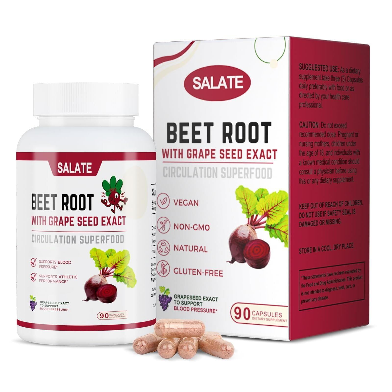 SALATE Super Beets, Beet Root Capsules, SuperBeets Heart Chews for High