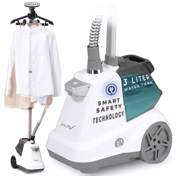 SALAV X3 Commercial-Grade Smart Auto Shut off Garment Steamer with Foot Pedals and Extra Large 3L Water Tank, White