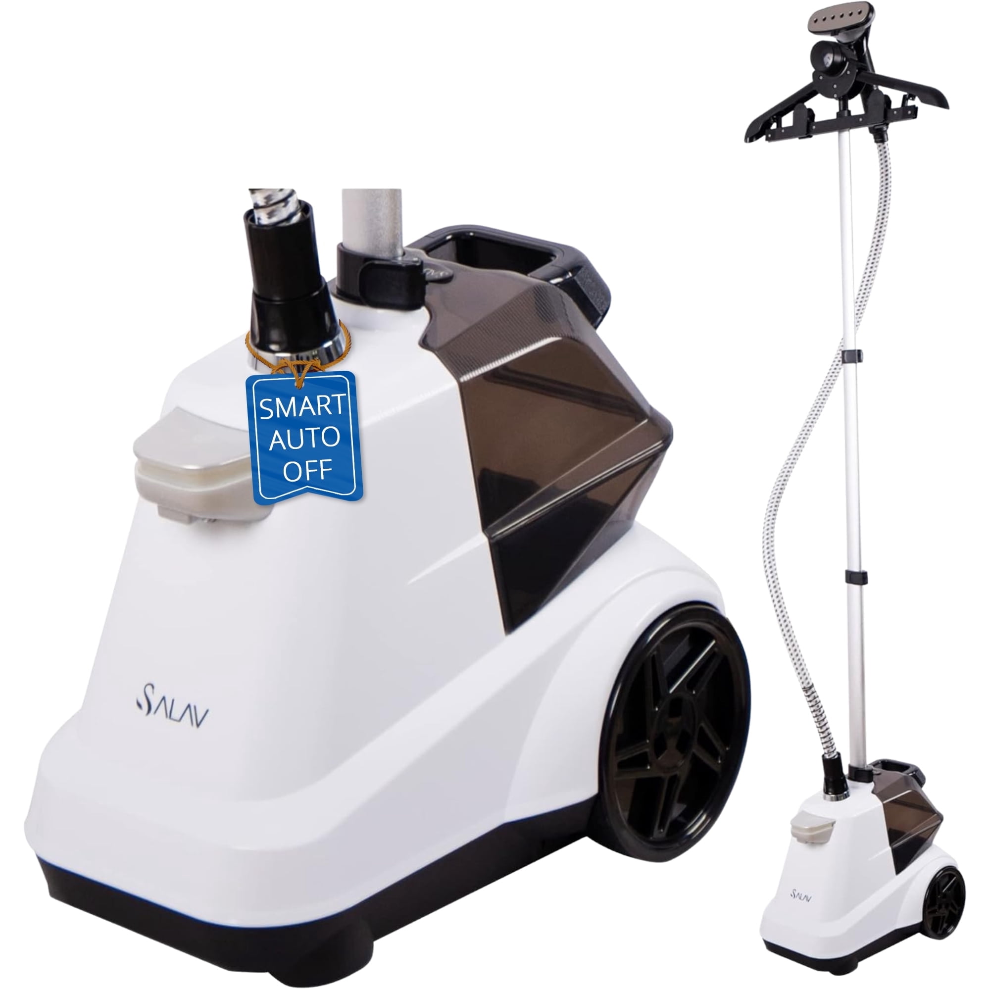 SALAV Heavy Duty Smart 1800 Watt Auto Shut-off Commercial Full-Size Garment Steamer With Foot Pedals, White