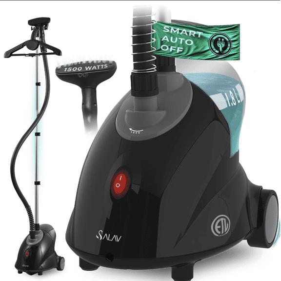 SALAV Performance Smart Auto off Upright Garment Steamer with Wheels & Descaler Packet, Black