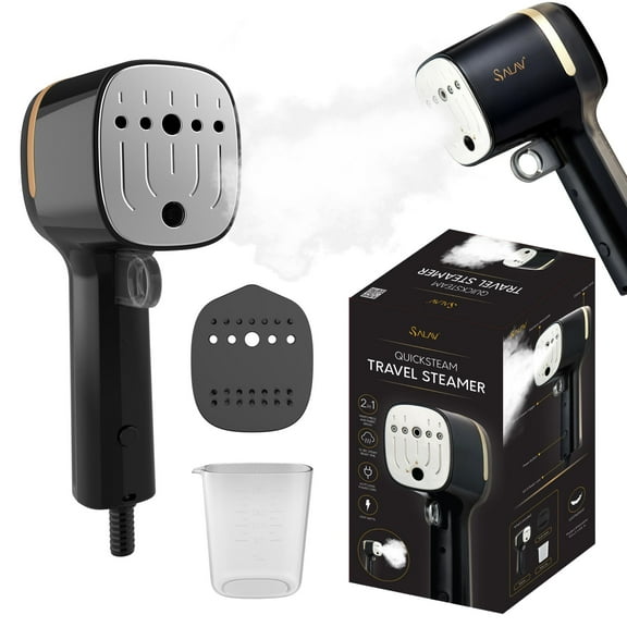 SALAV® Quicksteam Travel Garment Steamer with 10-Second Heating Time and Brush Creaser Attachment in Black