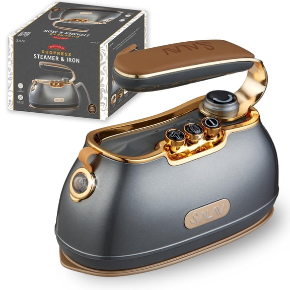 SALAV® Retro Edition Duopress Steamer and Iron with Ceramic Coated Plate, Titanium