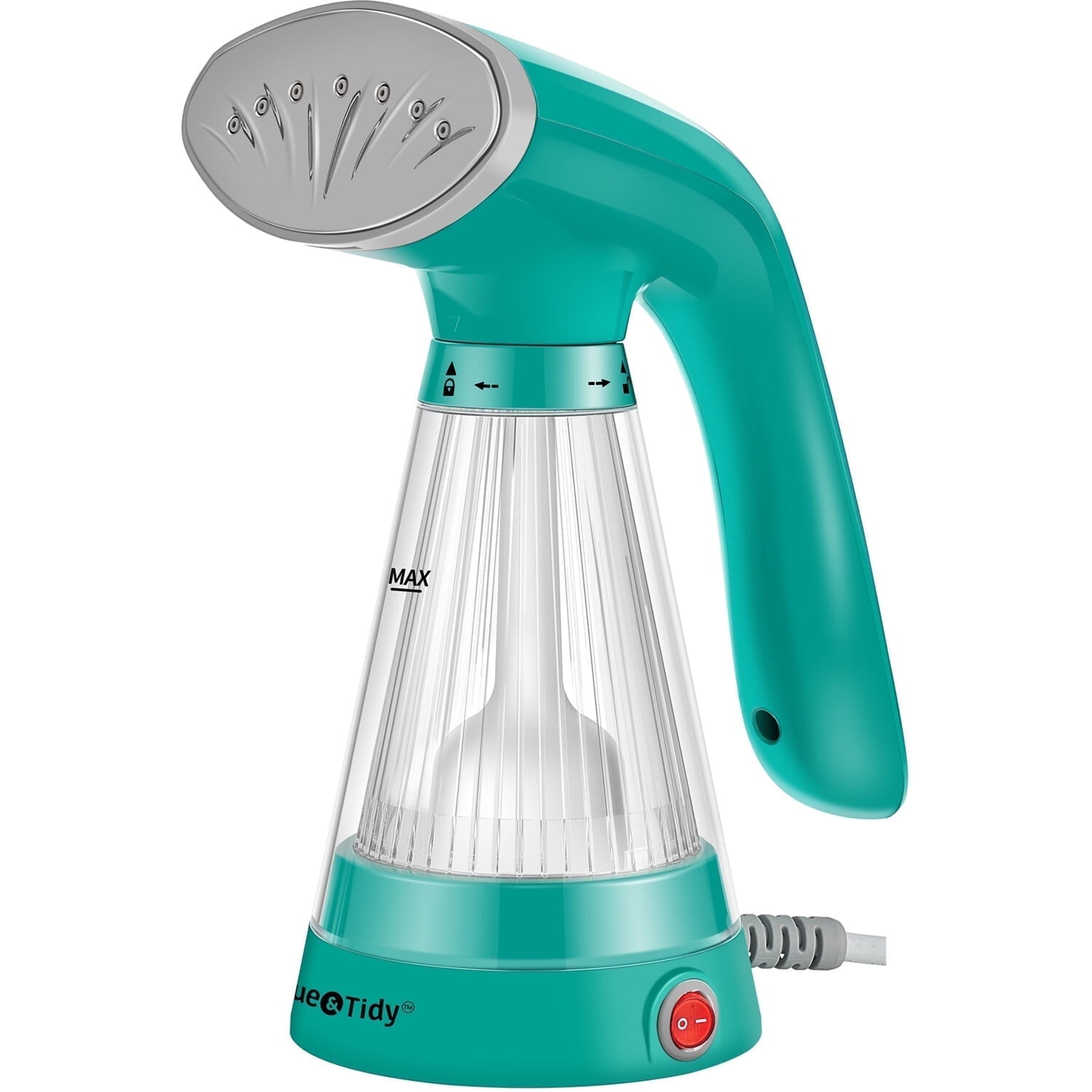 Teal Handheld Garment Steamer with Clear Ribbed Water Tank